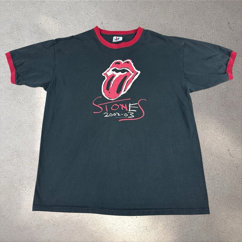 Vintage 2002-03 Rolling Stones Concert Tour Shirt XL Black Ringer USA Teejays
